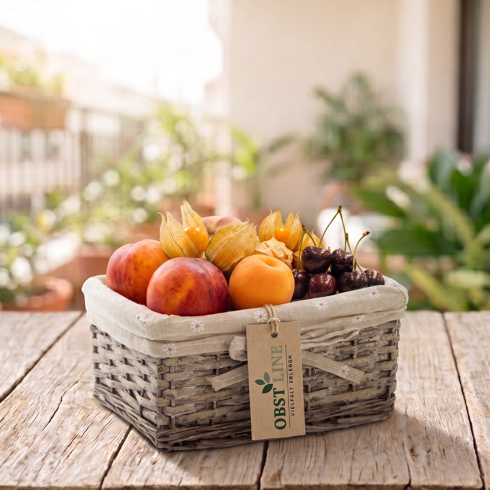 Obstkorb Kleiner Sommergruß Draufsicht auf Sommerfrüchte