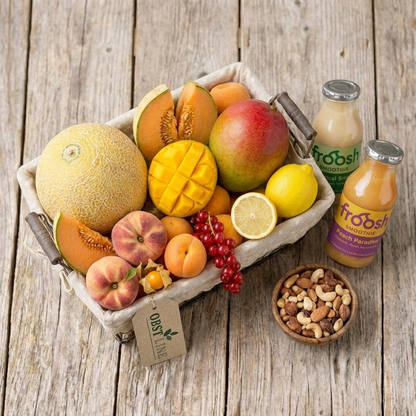 Obstkorb Sommerzauber Draufsicht auf Melone und Mango