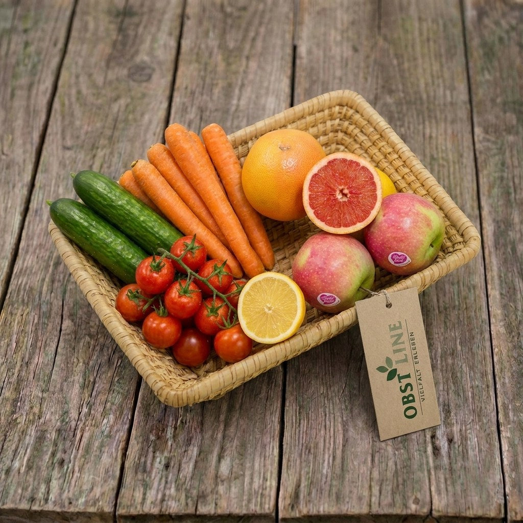 Obstkorb Frische Balance Draufsicht auf Obst und Gemüse