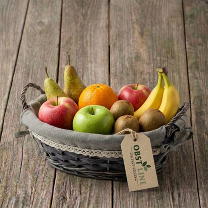 Obstkorb Frische Aufmunterung Draufsicht auf Äpfel und Orange